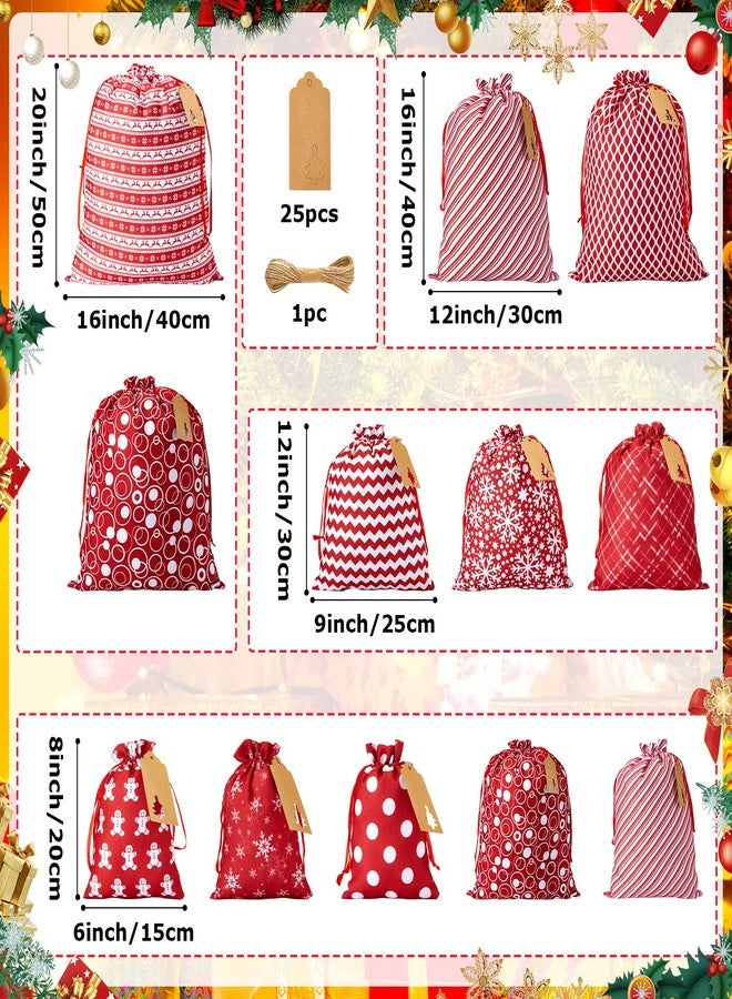 Chumia 12 Pcs Christmas Fabric Gift Bags with Drawstring, Red and White Christmas Gift Reusable Fabric Wrap Bags and 12 Kraft Tags for Xmas Birthday Wedding Party Favors(Snowflake) - Image 2